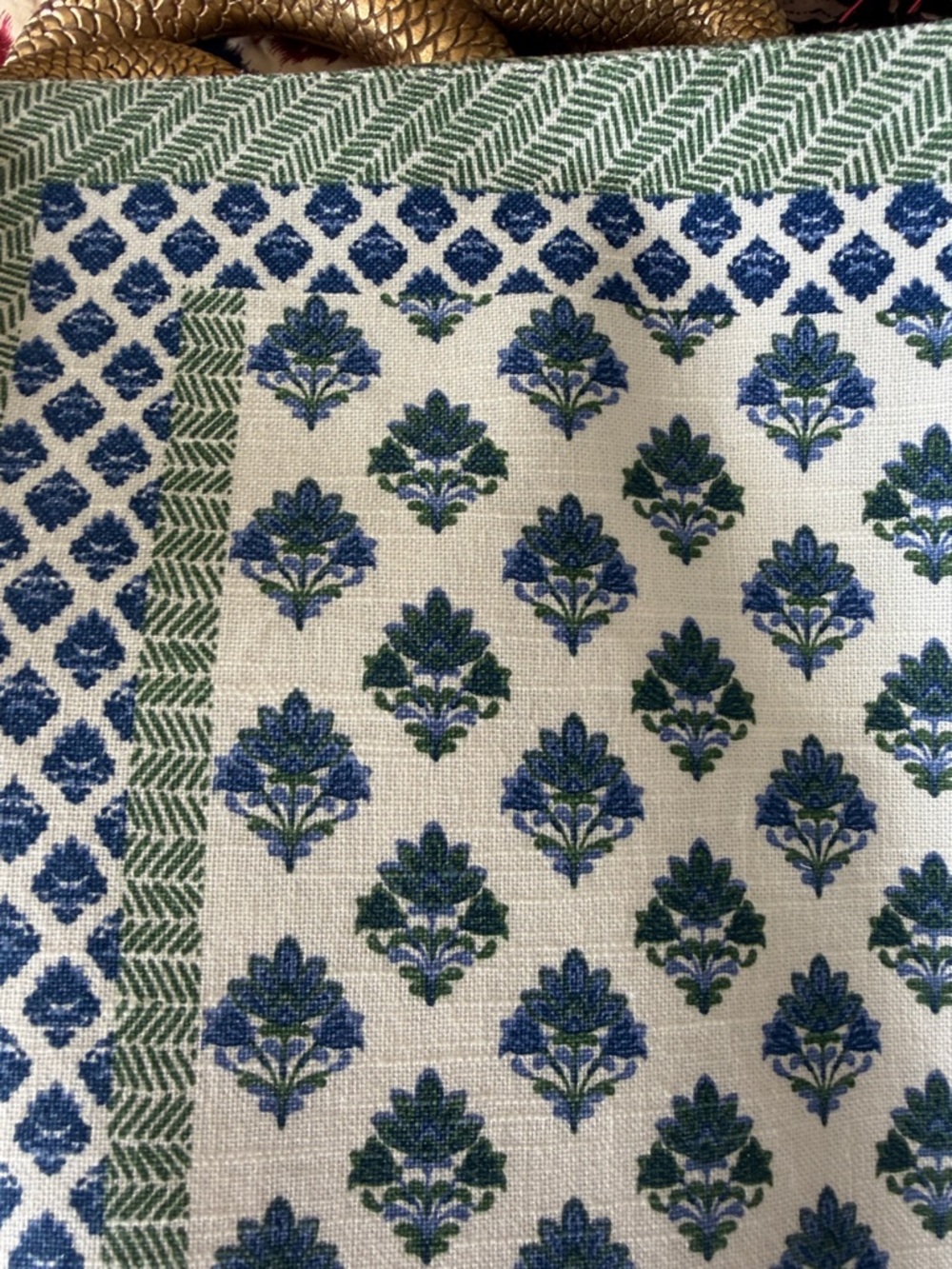 Set of 6 reversible Blue and Green Floral Block Print place Mats - Picture 3 of 5